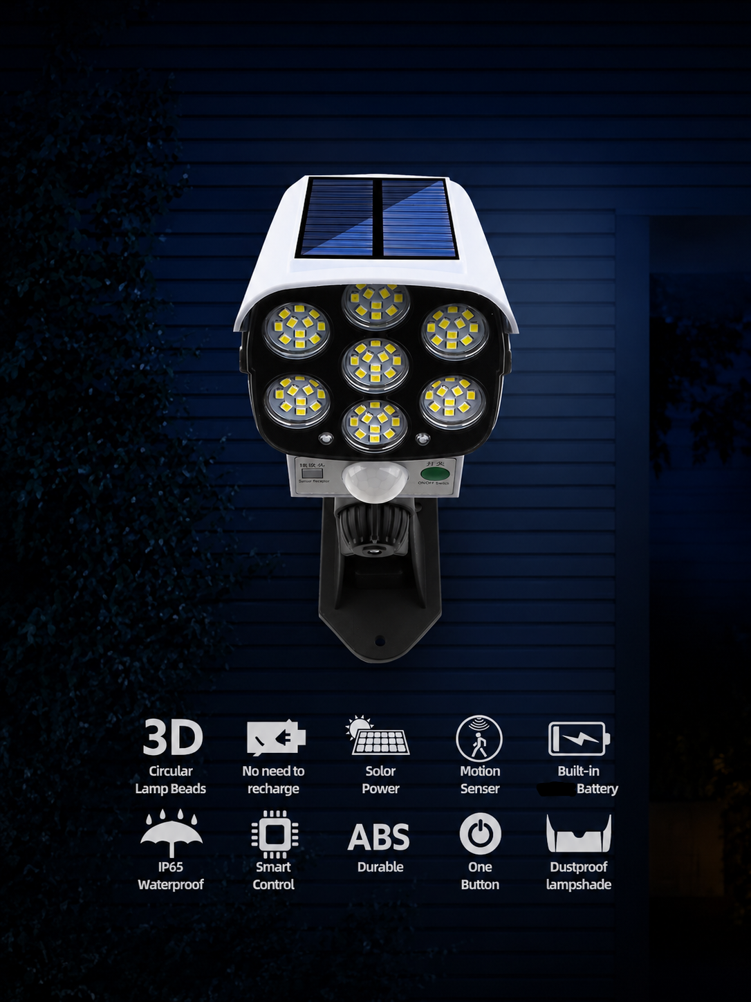 Solar Motion Sensor Security Light with Dummy Camera Look, Remote and Wall Mount for Outdoor