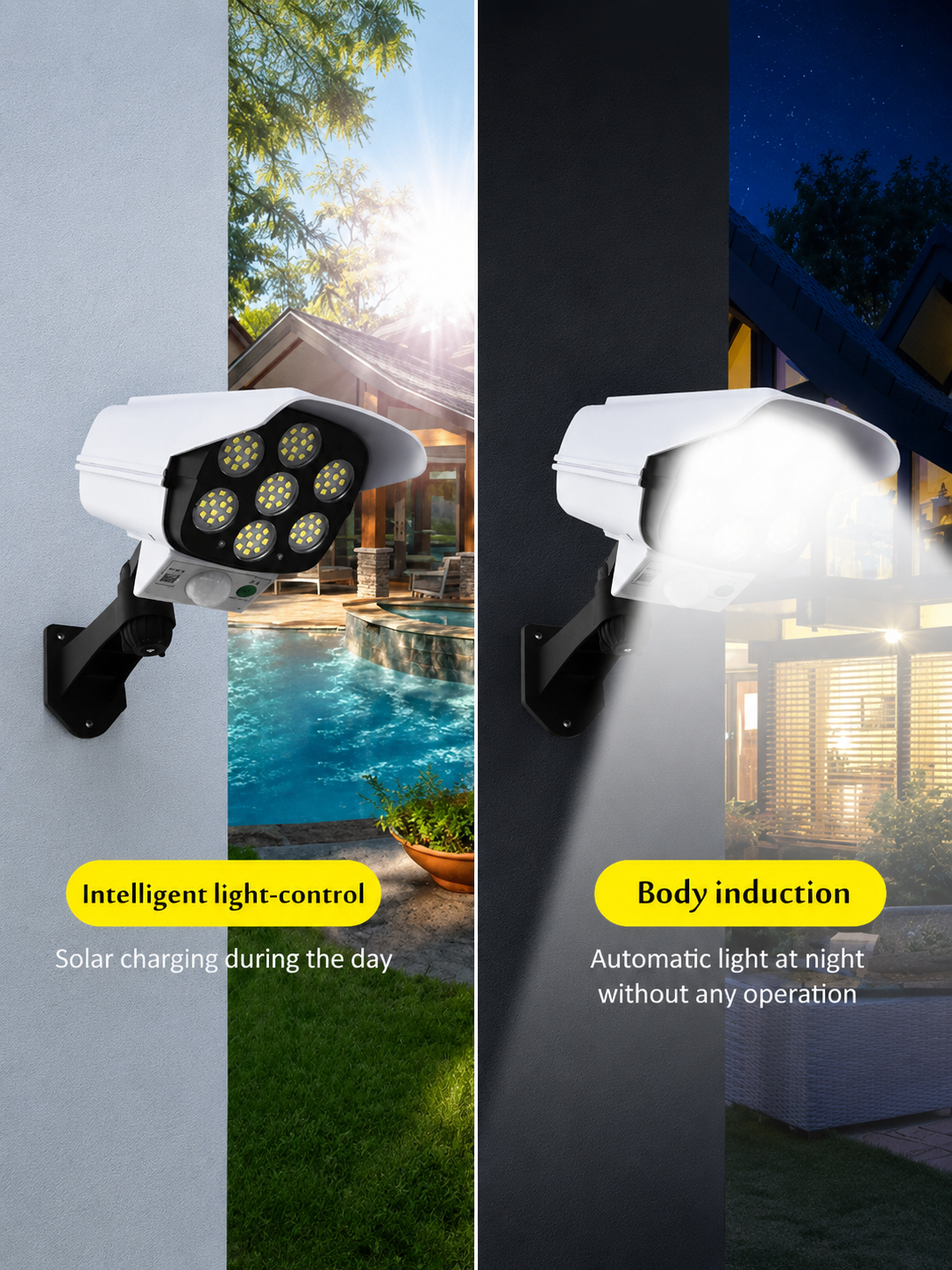 Solar Motion Sensor Security Light with Dummy Camera Look, Remote and Wall Mount for Outdoor