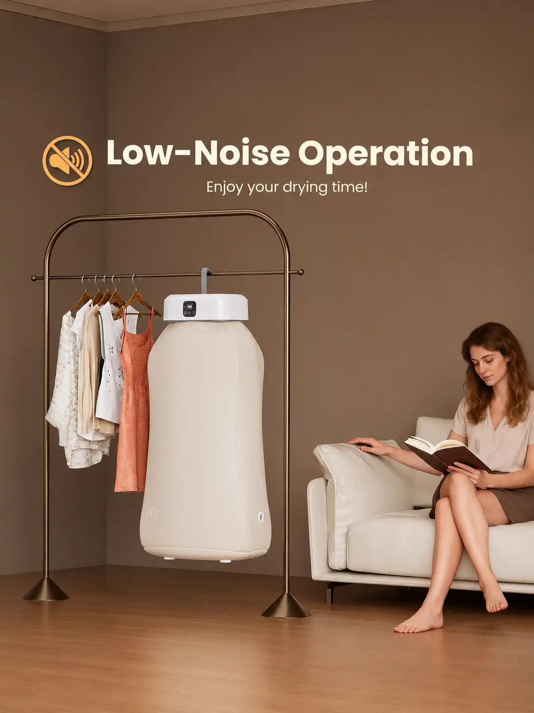 Portable Electric Clothes Dryer, Foldable Hot Air Drying Heater with Cover Bag, Timer, White