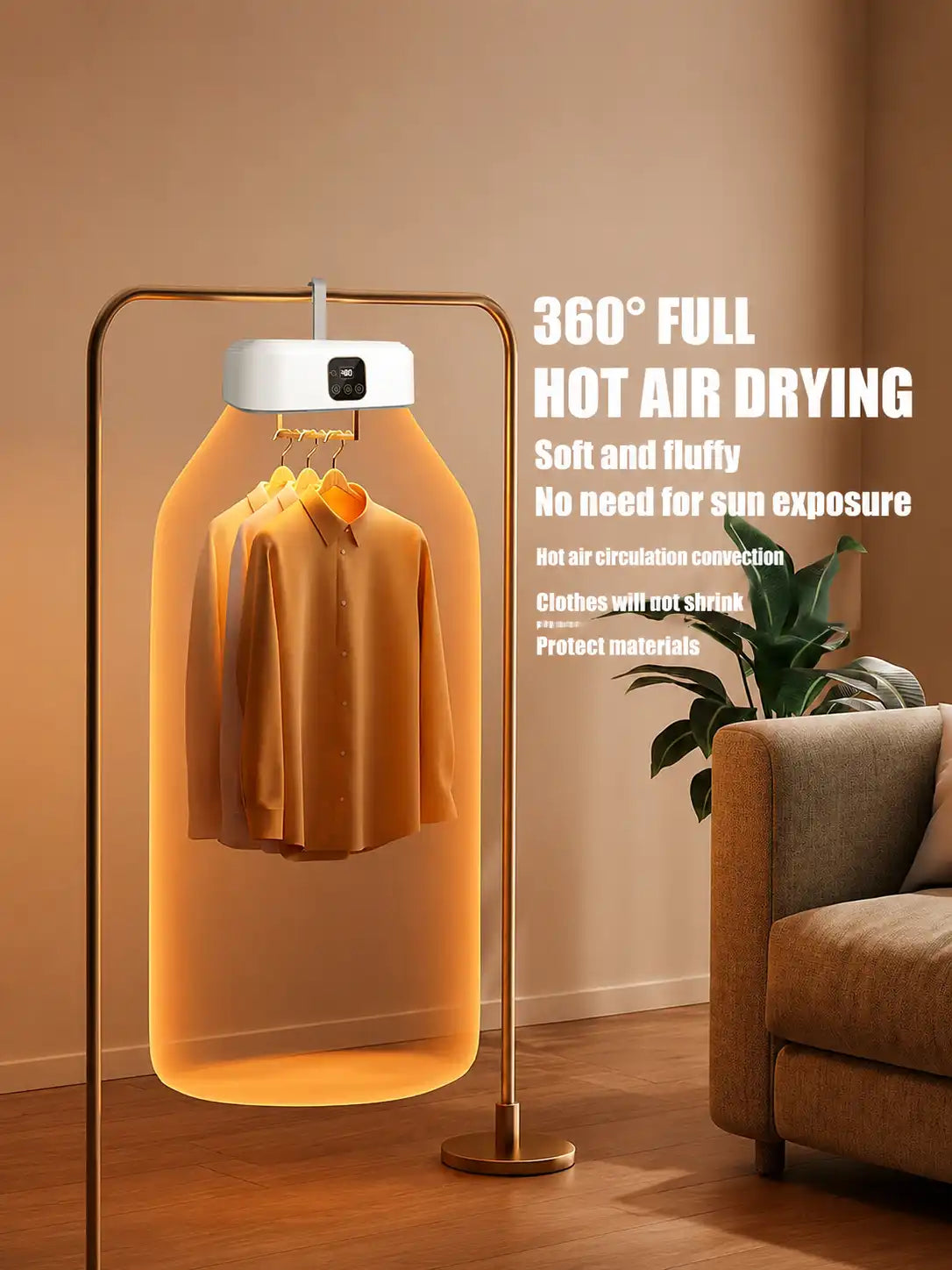 Portable Electric Clothes Dryer, Foldable Hot Air Drying Heater with Cover Bag, Timer, White