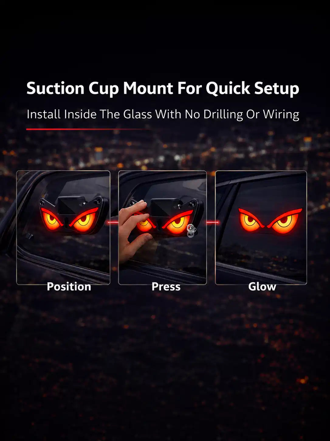LED Light Up Car Window Sticker, Glowing Eyes Decal, Solar and USB-C Powered, Assorted Designs