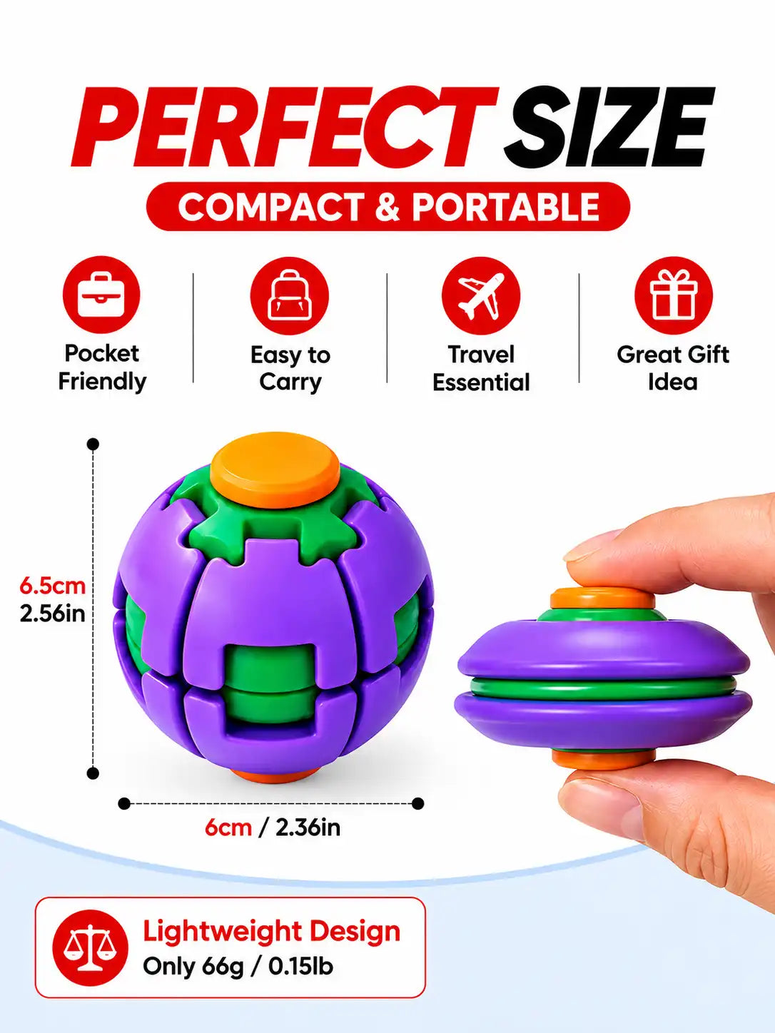 Press to Spin Fidget Ball, 360° Rotating Fidget Spinner Ball, Quiet Sensory Stress Relief Toy for Adult, Kid