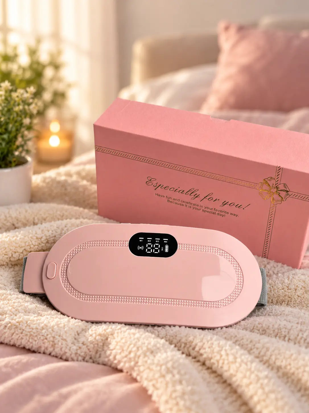 Cordless Heating Pad Belt for Period Cramps | 3 Heat Levels & 4 Vibration Modes | Portable Warm Belt for Stomach & Lower Back