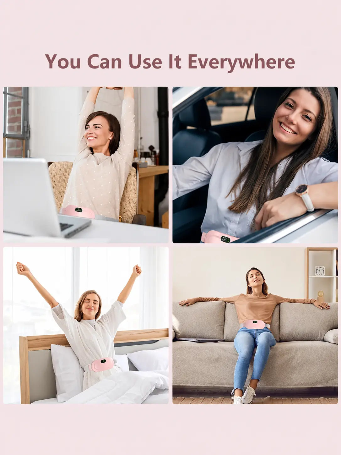 Cordless Heating Pad Belt for Period Cramps | 3 Heat Levels & 4 Vibration Modes | Portable Warm Belt for Stomach & Lower Back