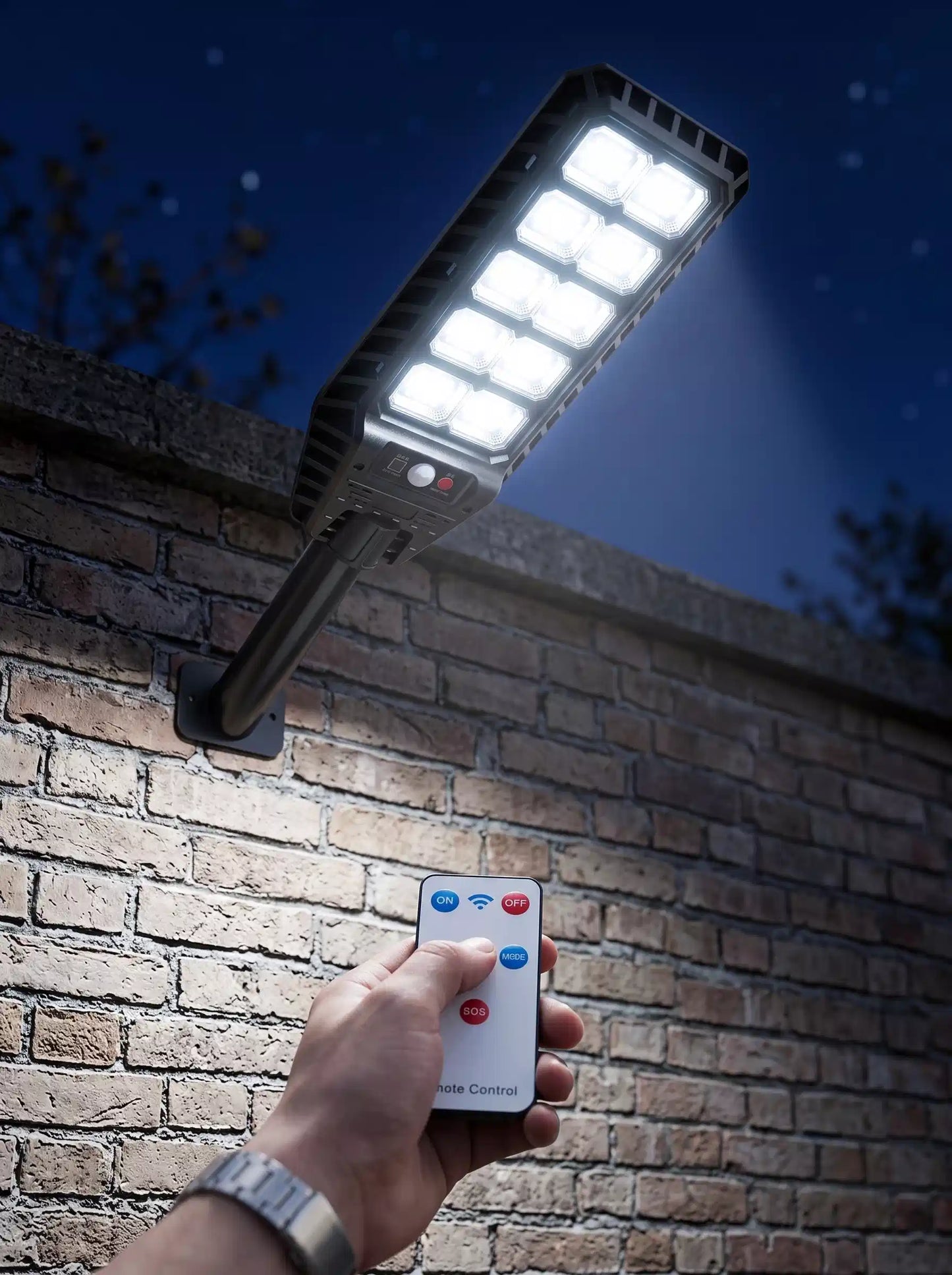 Solar LED Outdoor Light with Motion Sensor and Remote, 180 LEDs, IP65 Waterproof for Gate, Wall and Garden