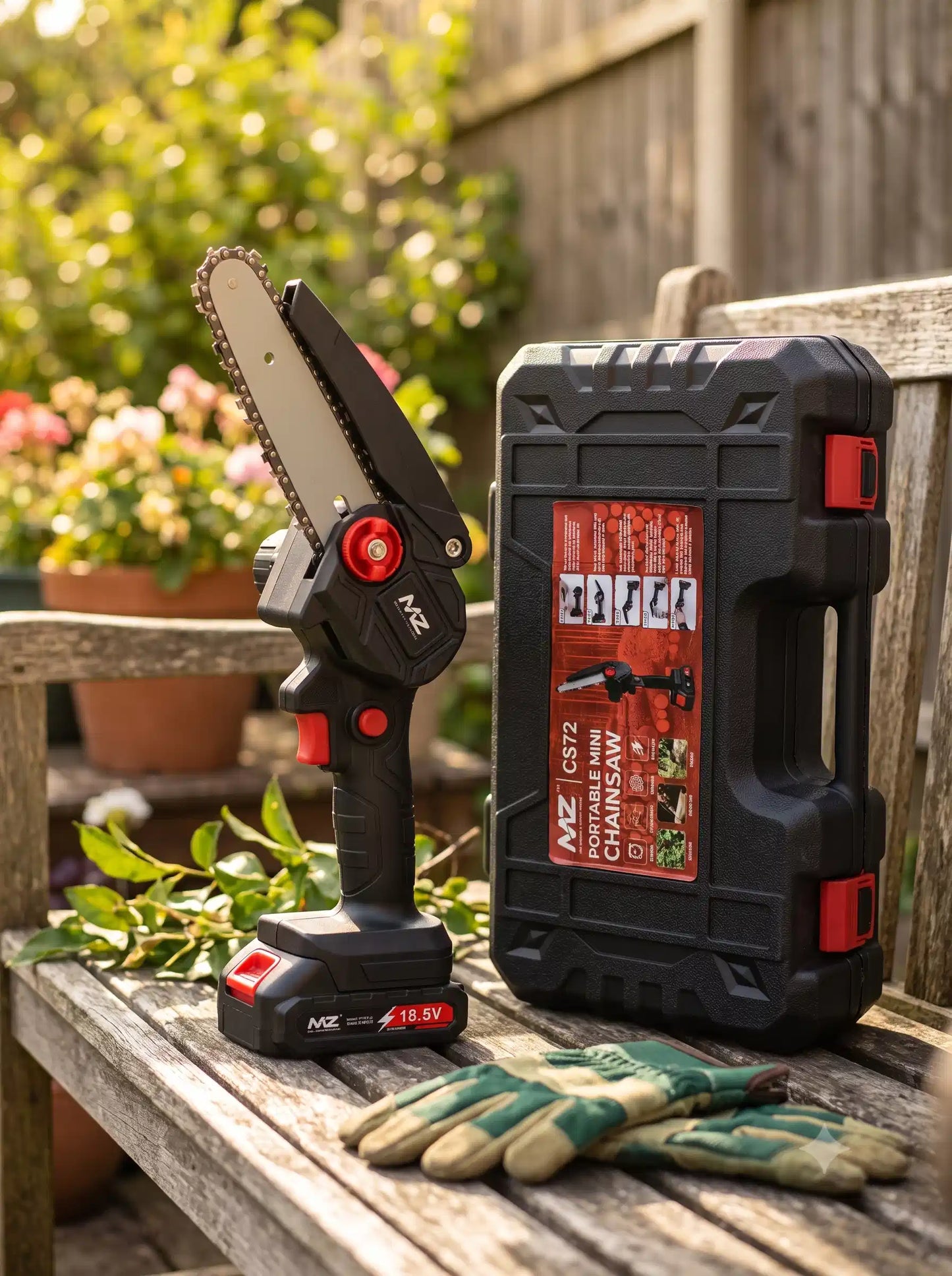 MZ CS72 6 Inch Cordless Mini Chainsaw with 18.5V Battery and Carry Case