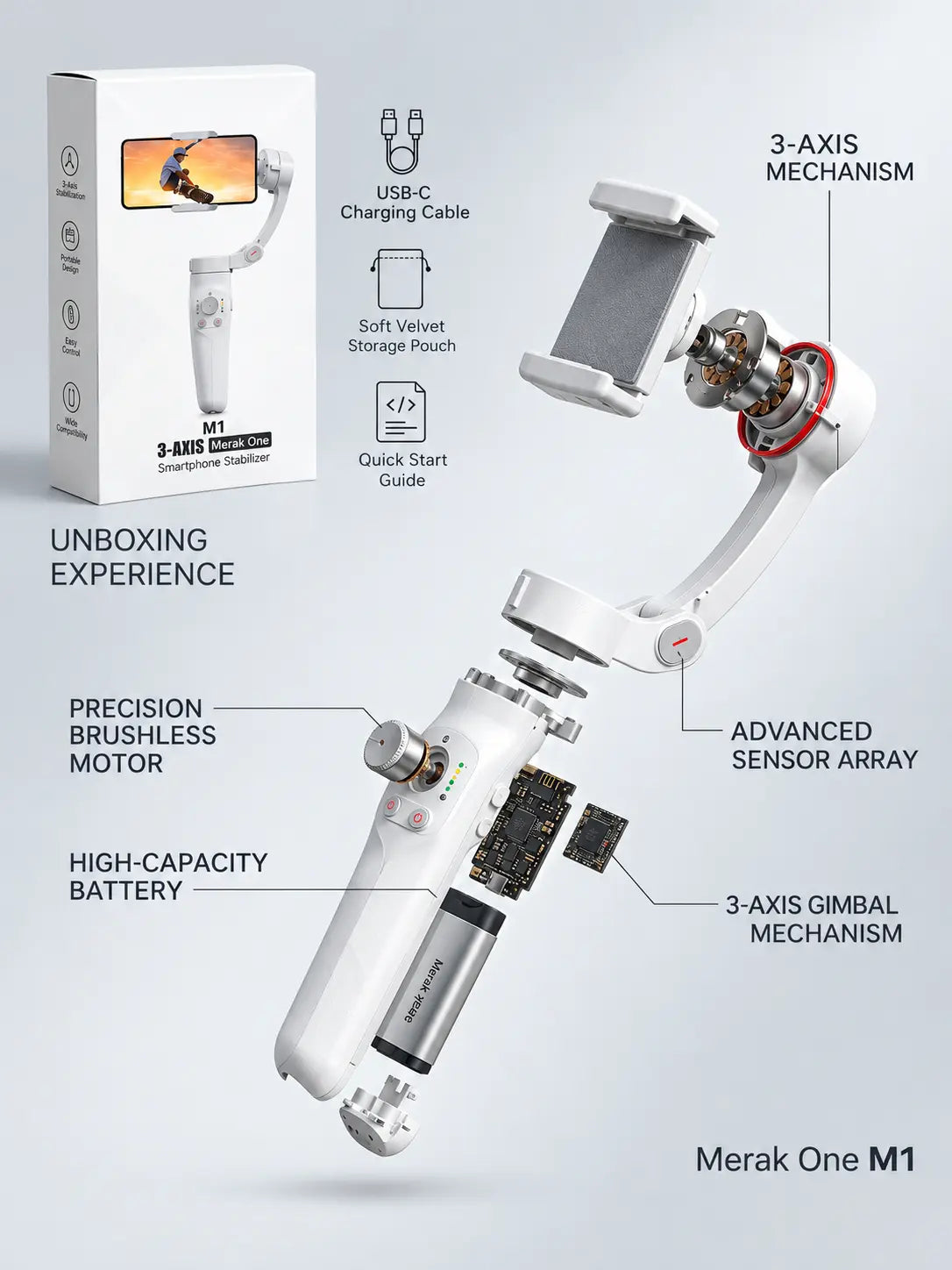 M1 3-Axis Smartphone Gimbal Stabilizer – Smooth & Stable Video