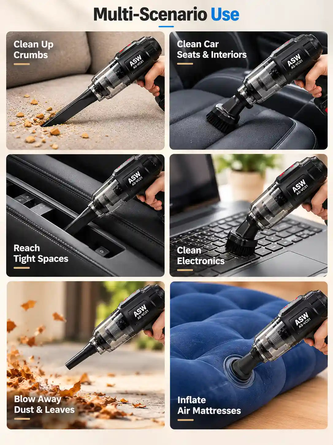 ASW AS-VC01 Cordless Car Vacuum Cleaner – 48V Rechargeable
