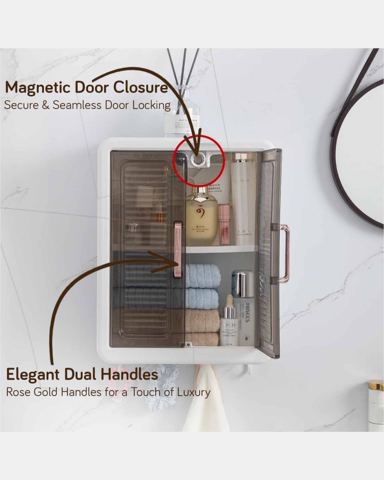 Wall Mounted Storage Cabinet with Transparent Sliding Door & Hooks – Dustproof Organizer for Bathroom, Kitchen & Bedroom