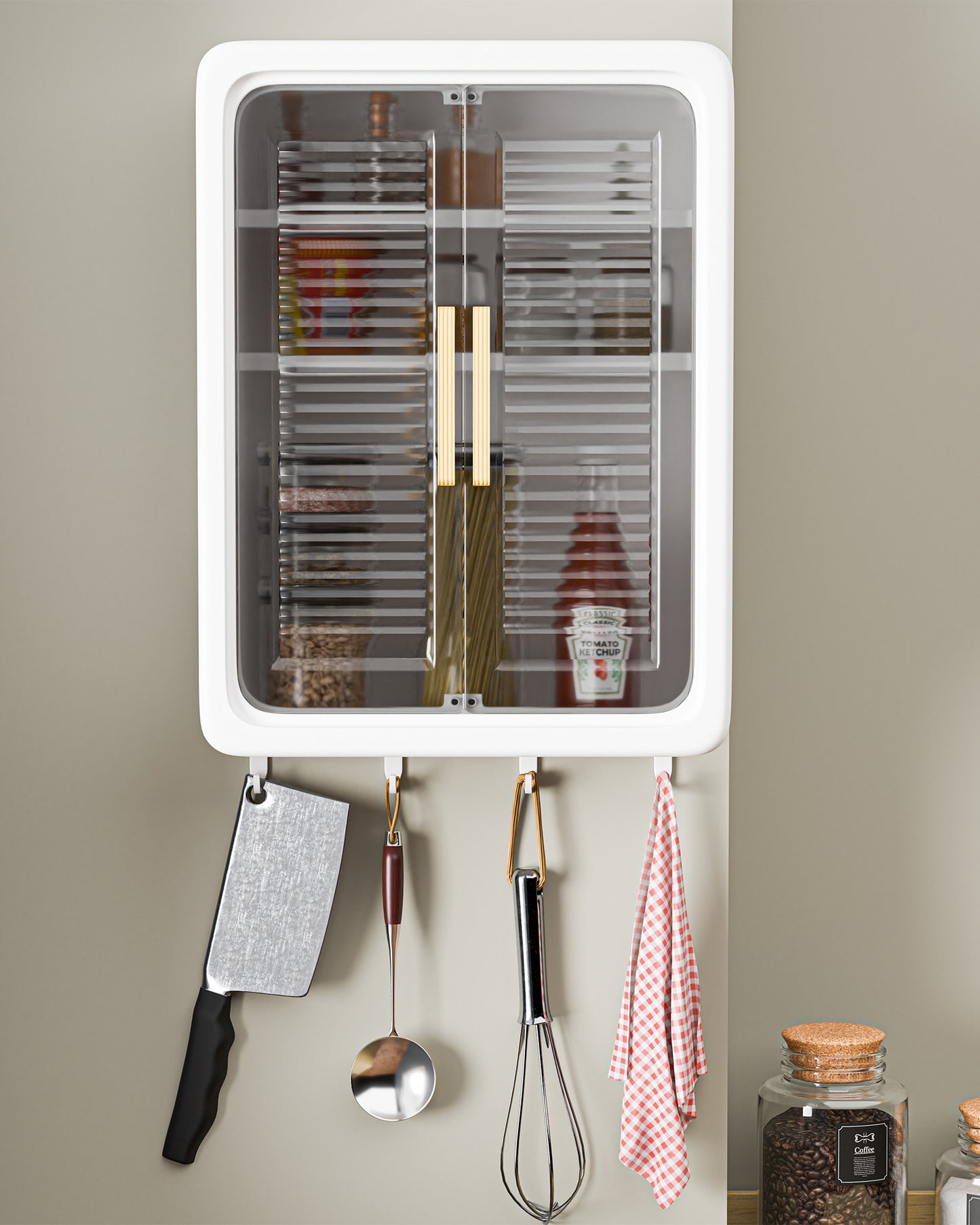 Wall Mounted Storage Cabinet with Transparent Sliding Door & Hooks – Dustproof Organizer for Bathroom, Kitchen & Bedroom