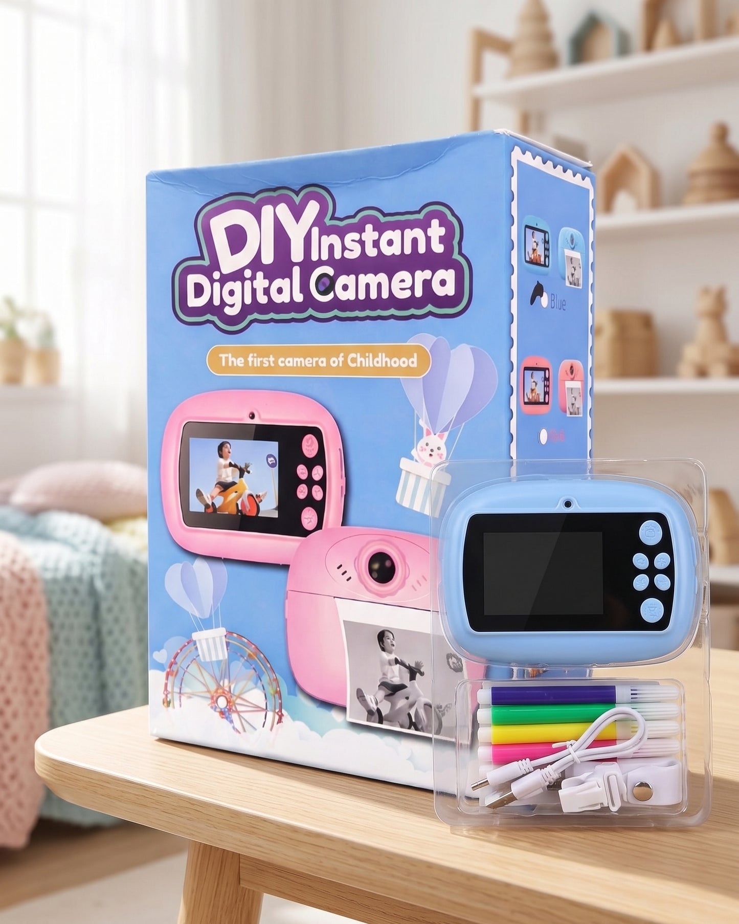 Kids Instant Print Camera – DIY Photo & Video Toy with Ink-Free Printing, Rechargeable & Creative Drawing Fun
