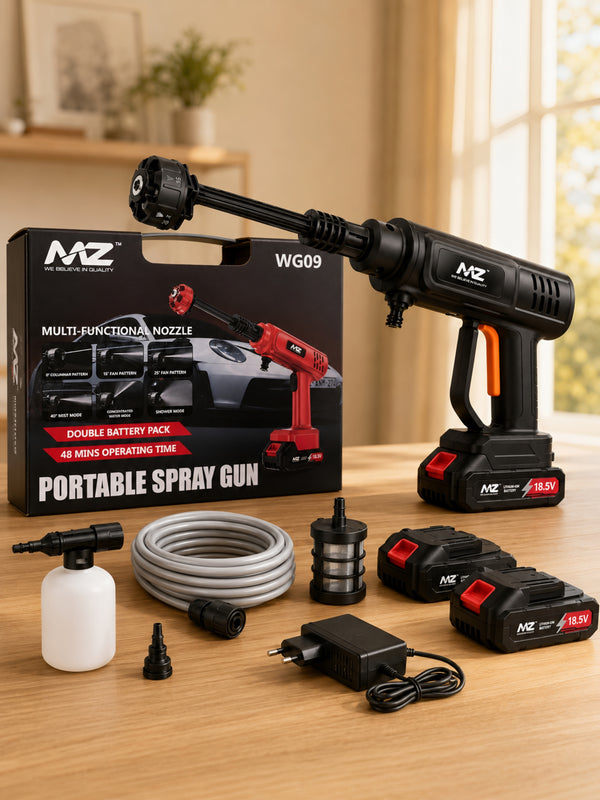 MZ Cordless Portable Pressure Washer Kit for Car, Bike & Home Cleaning – Dual Battery, Foam Sprayer & Adjustable Nozzle