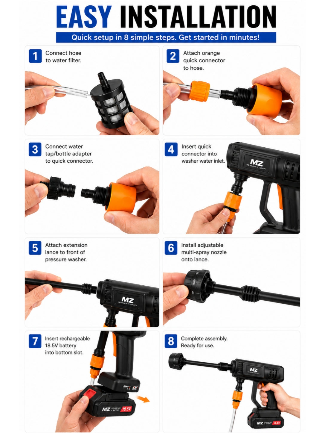 MZ Cordless Portable Pressure Washer Kit for Car, Bike & Home Cleaning – Dual Battery, Foam Sprayer & Adjustable Nozzle
