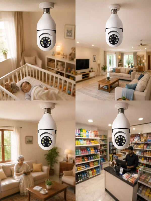 V380 WiFi Bulb Camera with 360° View and Night Vision for Home Security