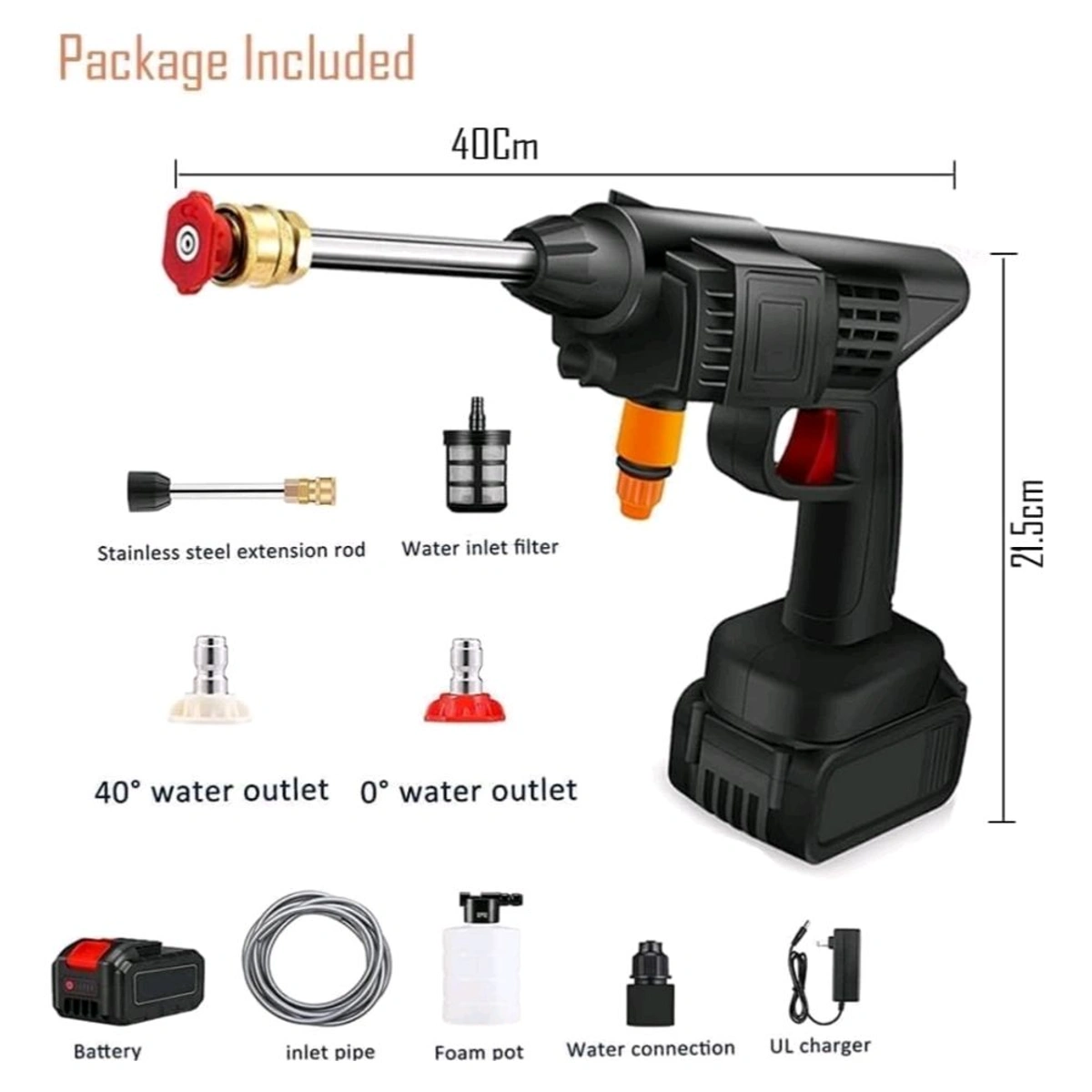 ALF Cordless High-Pressure Car Washer Gun Kit- Portable Rechargeable Electric Cleaning Tool with Water Gun, Foam Cannon, 2 Batteries