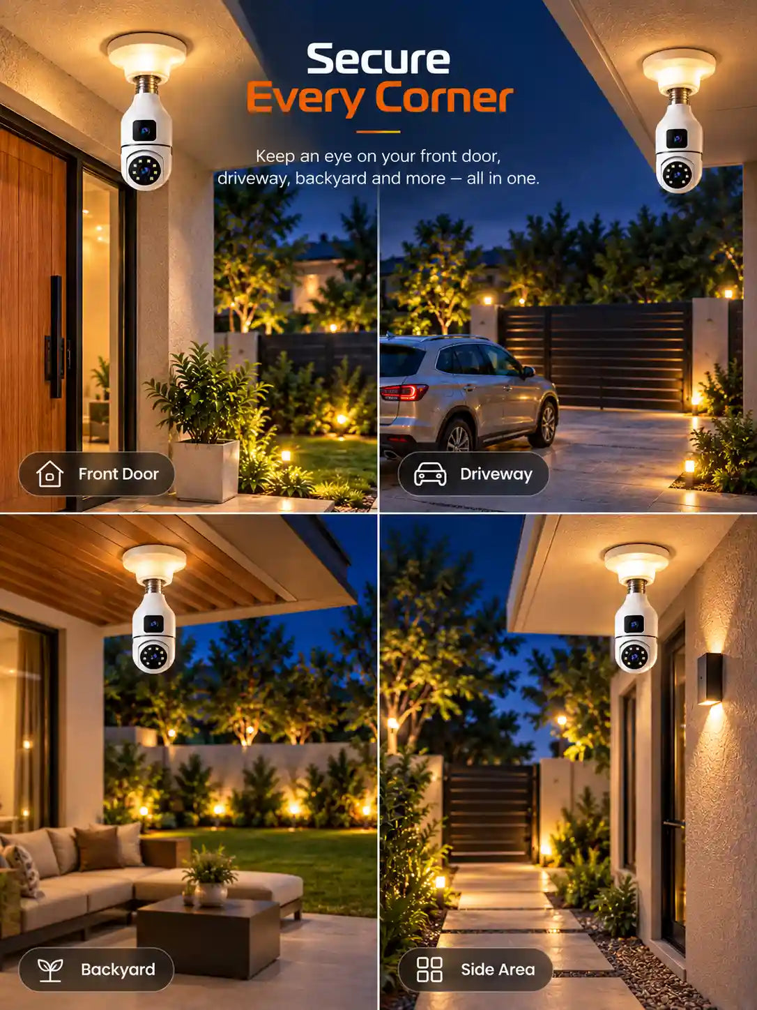 360° Dual-Lens Bulb Socket PTZ Security Camera