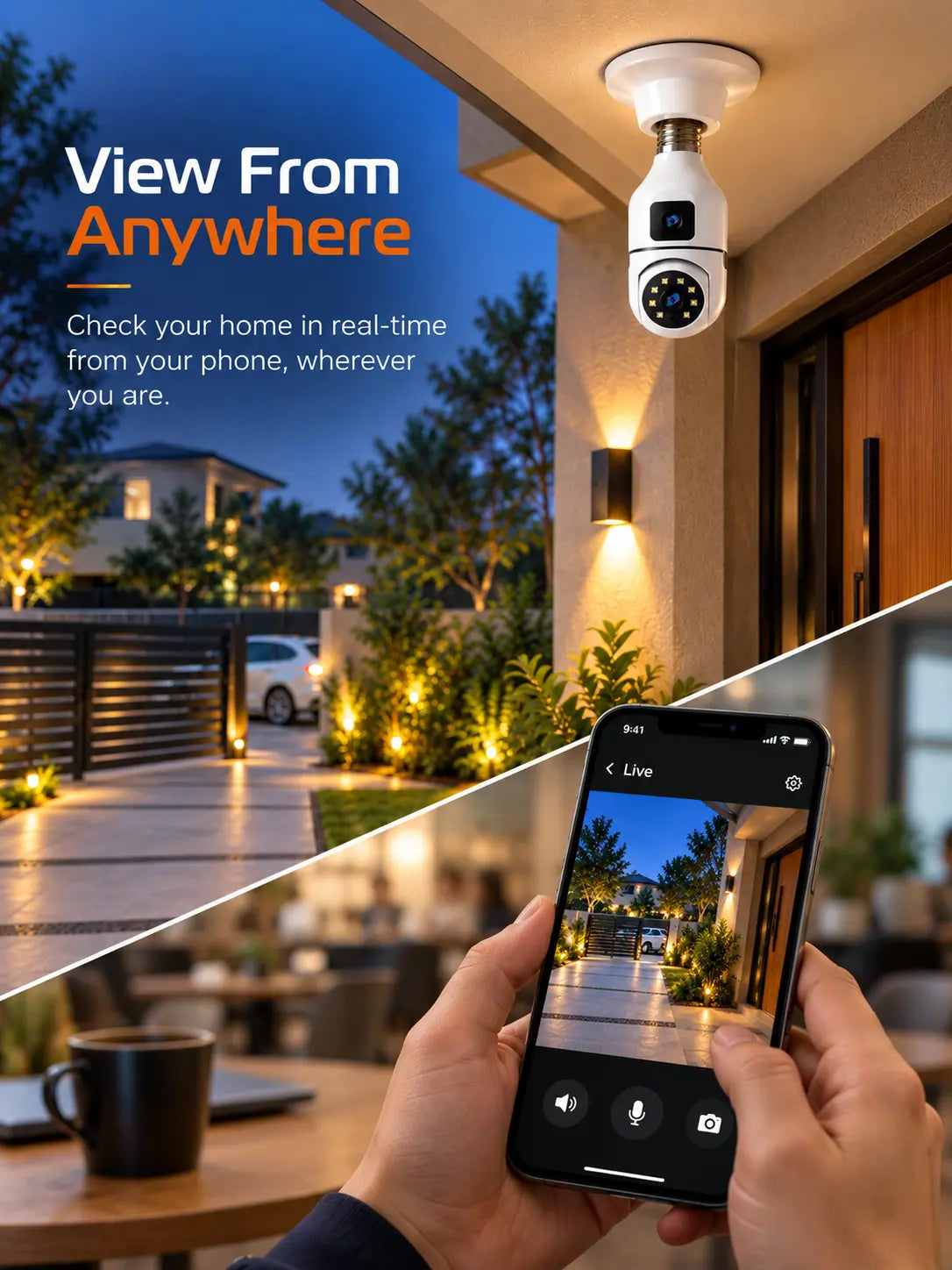 360° Dual-Lens Bulb Socket PTZ Security Camera